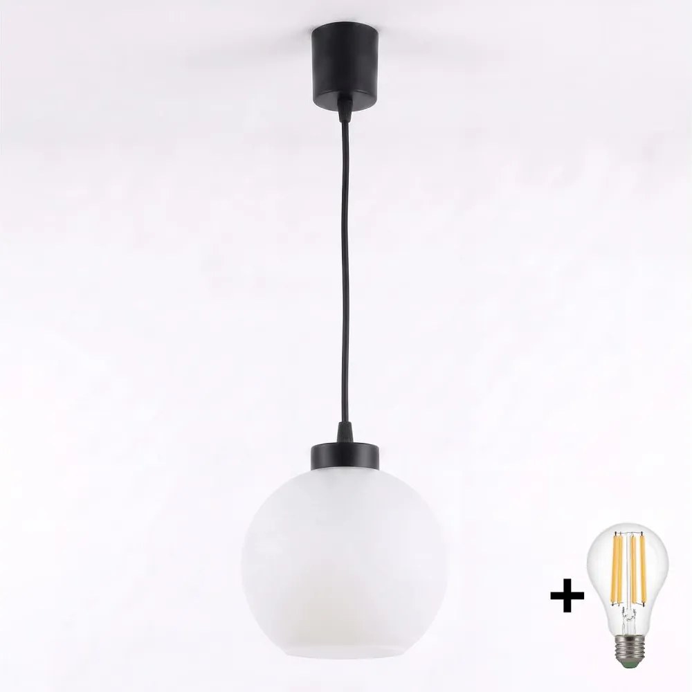 Brilagi - Lustră LED suspendată pe cablu RETRO GLASS 1xE27/60W/230V Ø 15 cm negru/alb