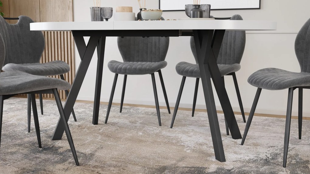 Mazzoni Masă ovală extensibilă EXPANSO Alb Mat / picioare negre