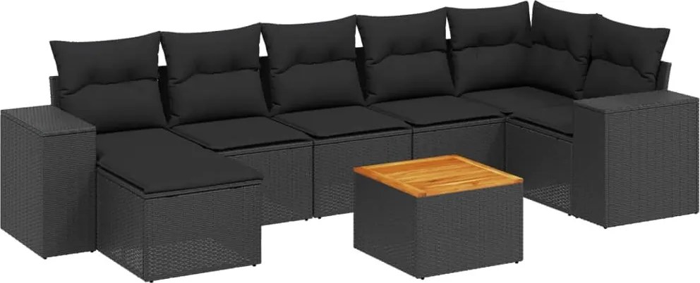 vidaXL Set mobilier de grădină cu perne, 8 piese, negru, poliratan