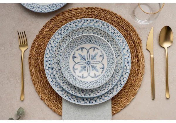 Set veselă 24 piese, porțelan, albastru