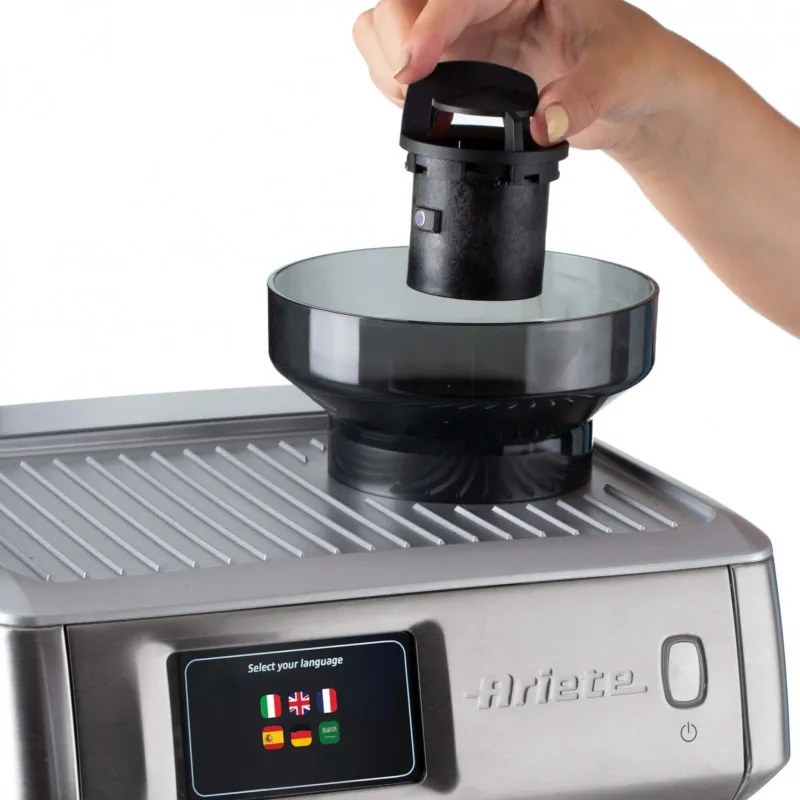 Espressor manual Ariete ESPRESSO METAL PRO 1312/10, 1600W, 15 bar, 2 L, Ecran tactil, Rasnita integrata cu 11 trepte, Otel inoxidabil, Inox