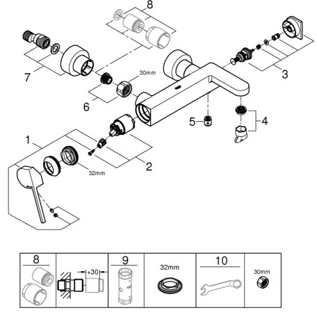 GROHE 33553AL3 - Baterie pentru cadă PLUS, grafit