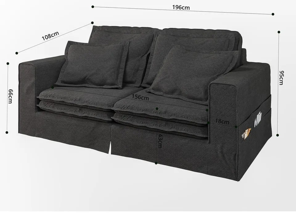 Canapea neagră 196 cm Nora – Ropez