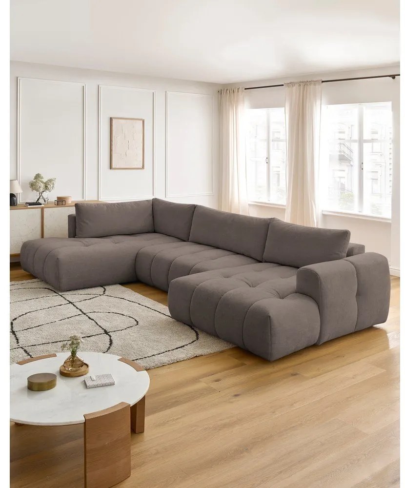 Colțar taupe extensibil/cu spațiu de depozitare (cu colț pe partea stângă/în formă de "U") Fuji – Bobochic Paris