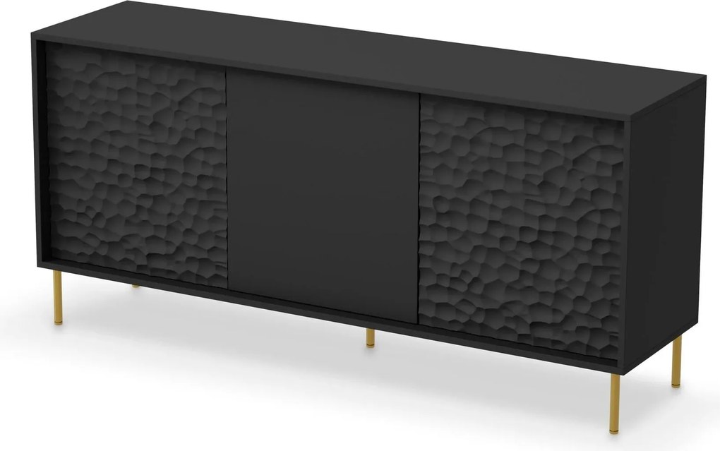 Comoda BULLET, negru/auriu, PAL laminat, 155x41x73 cm