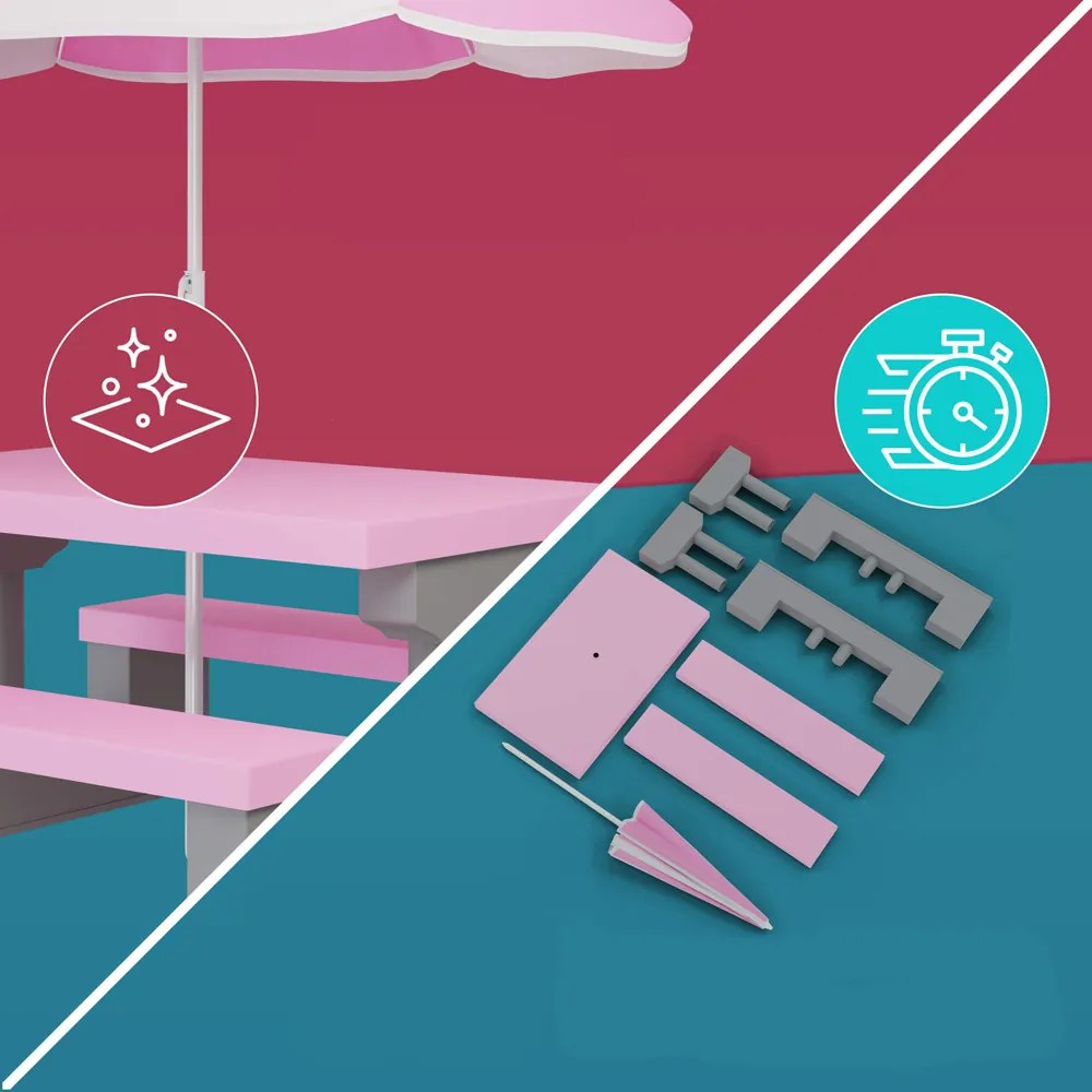 Set de șezut pentru copii cu umbrelă de soare JASMIN, 67x78,5x42,5cm, roz/gri Spielwerk