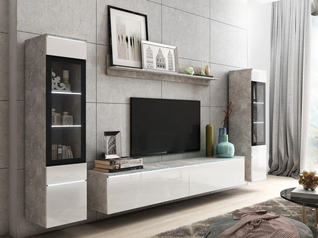 Mobilier living Selwyn II (beton + Alb lucios ) (iluminat LED Alb). 1054050