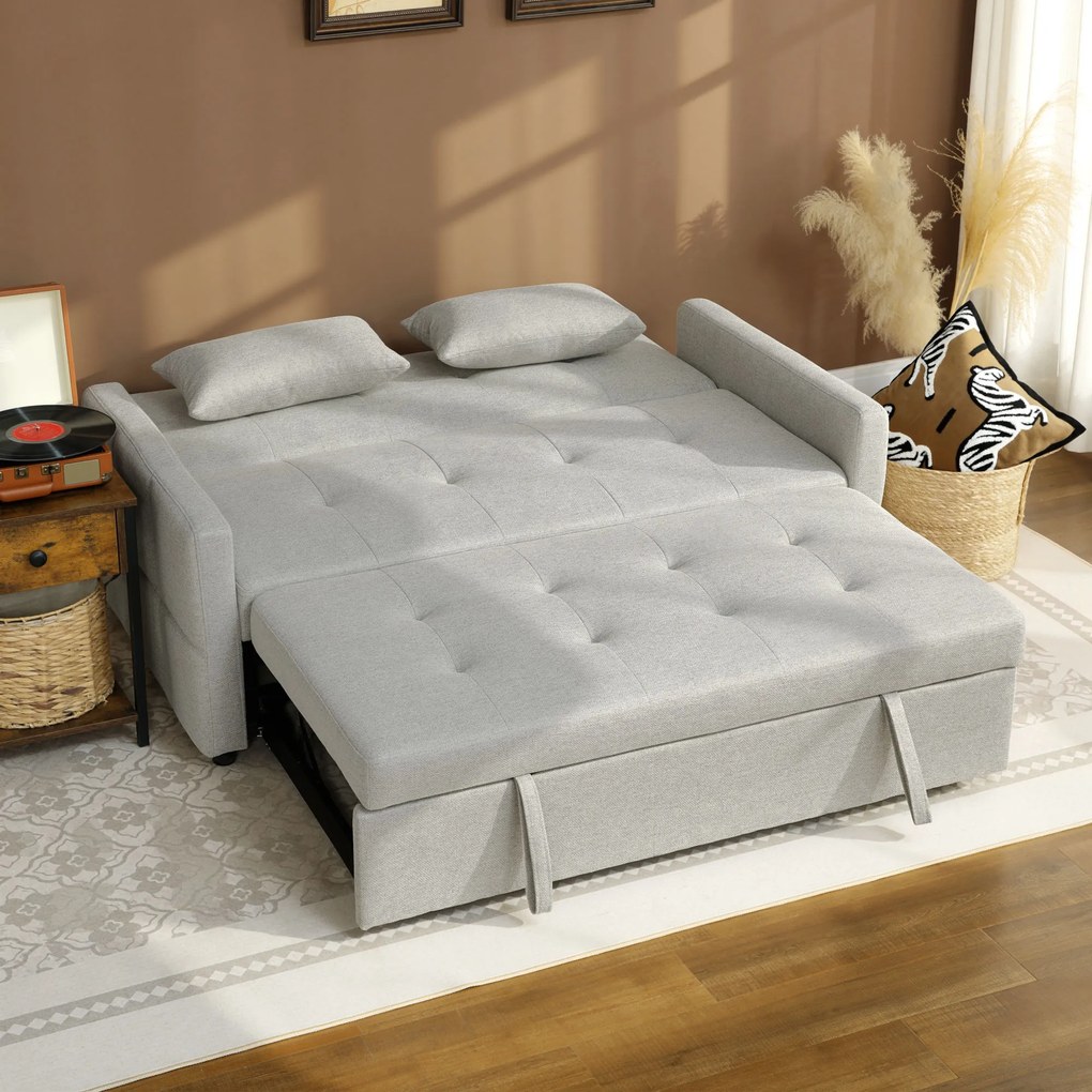 HOMCOM Canapea Pat cu Design Extensibil Clic Clac pentru 2 Locuri - Gri Deschis | Aosom Romania