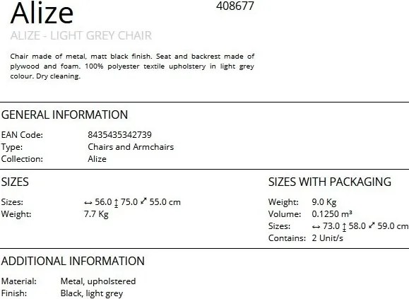 Scaun dining design elegant Alize gri