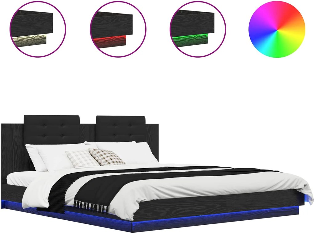 vidaXL Cadru de Pat cu Tăblie Stejar Negru 200 x 200 cm Lemn compozit