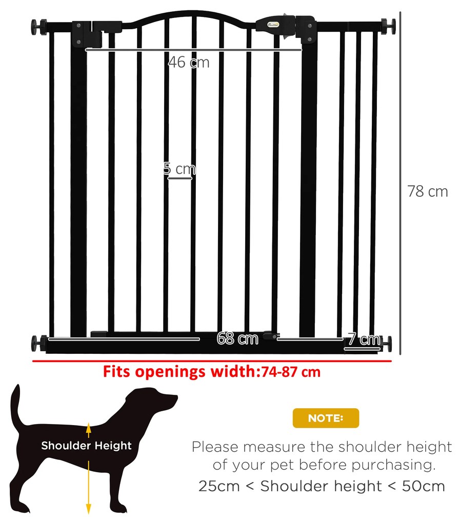 PawHut Poartă Extensibilă pentru Câini fără Șuruburi, Poartă de Siguranță Reglabilă, 94-100x94 cm, Negru | Aosom Romania