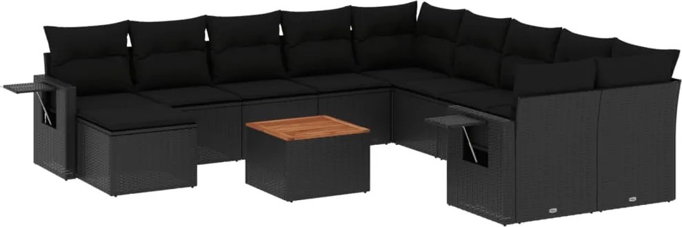 vidaXL Set canapele de grădină, 12 piese, cu perne, negru, poliratan