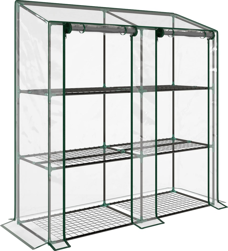 Outsunny Seră de Grădină cu Copertină din PE, Seră cu Acoperiș Înclinat, 2 Uși Rulante și 6 Rafturi, 143x46x151cm, Verde | Aosom Romania