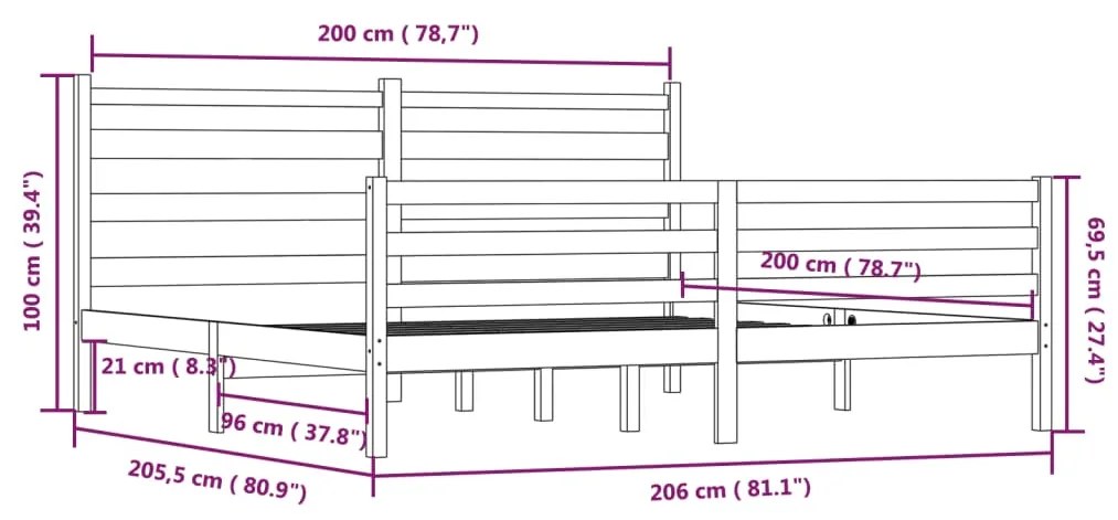 Cadru de pat, 200x200 cm, lemn masiv de pin, maro miere maro miere, 200 x 200 cm