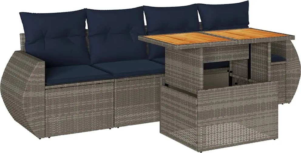 vidaXL Set canapea de grădină cu perne, 5 piese, gri, poliratan