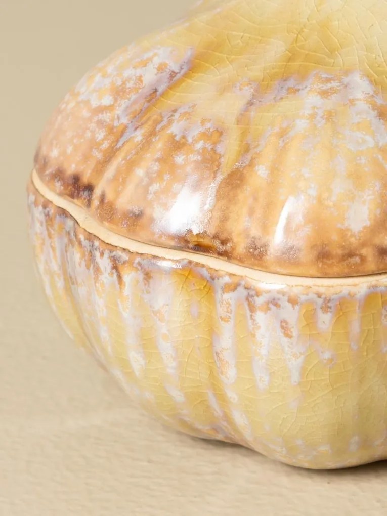 Recipient din ceramică artizanală natur cu capac, formă de usturoi, 10,5 × 10 cm, „Garlic"