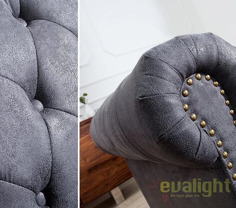 Canapea clasica stil englezesc Chesterfield 2 locuri gri antic A-37390 VC