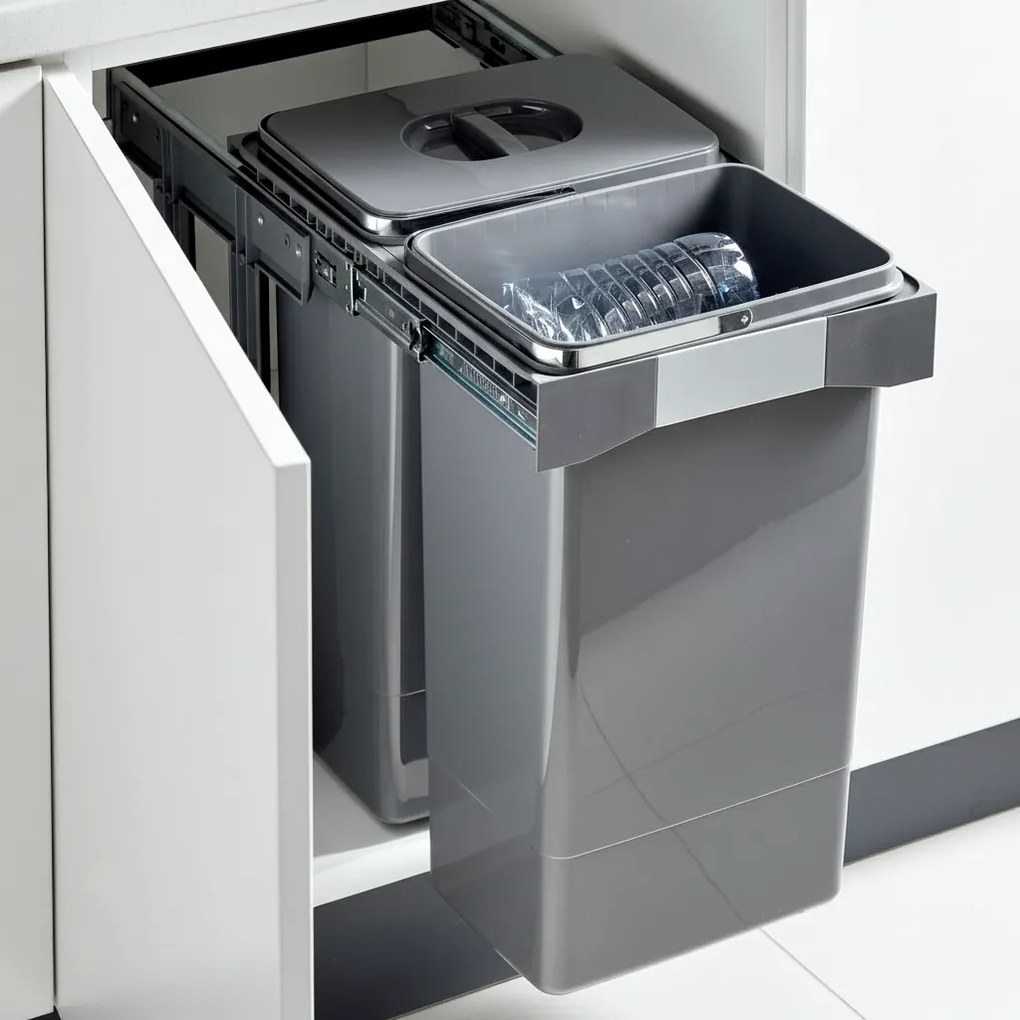 Cos gunoi incorporabil Ecomax Free Jazz 40, colectare selectiva, gri antracit, 2 x 26 l Polipropilena, 400 mm, L:320 mm; l:470 m; H:545 mm, Gri