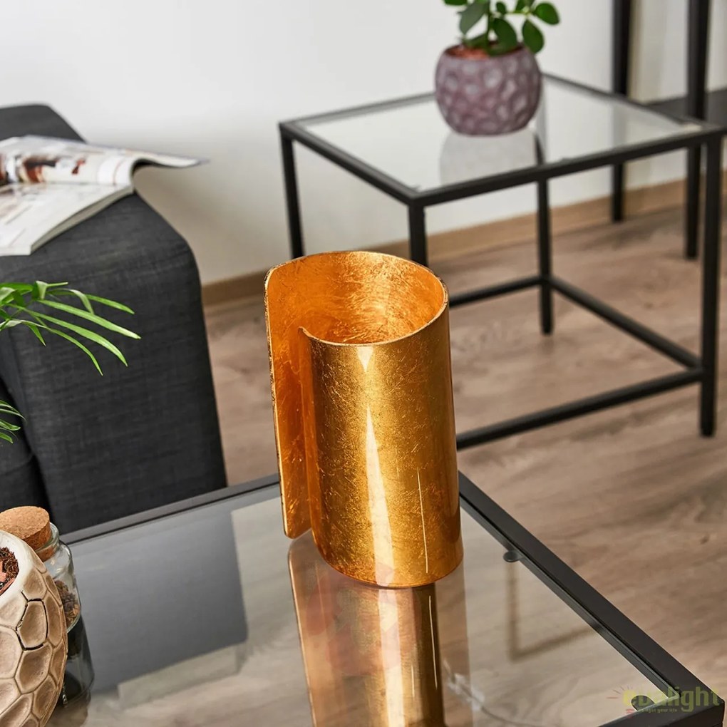 Veioza aurie cu abajur din sticla curbata Imagine I-IMAGINE-L-ORO FE
