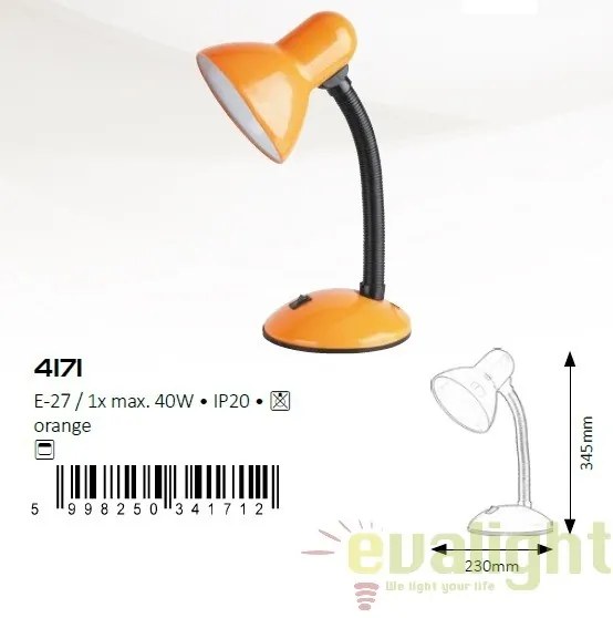 Veioza, Lampa de birou, finisaj portocaliu, Dylan 4171 RX