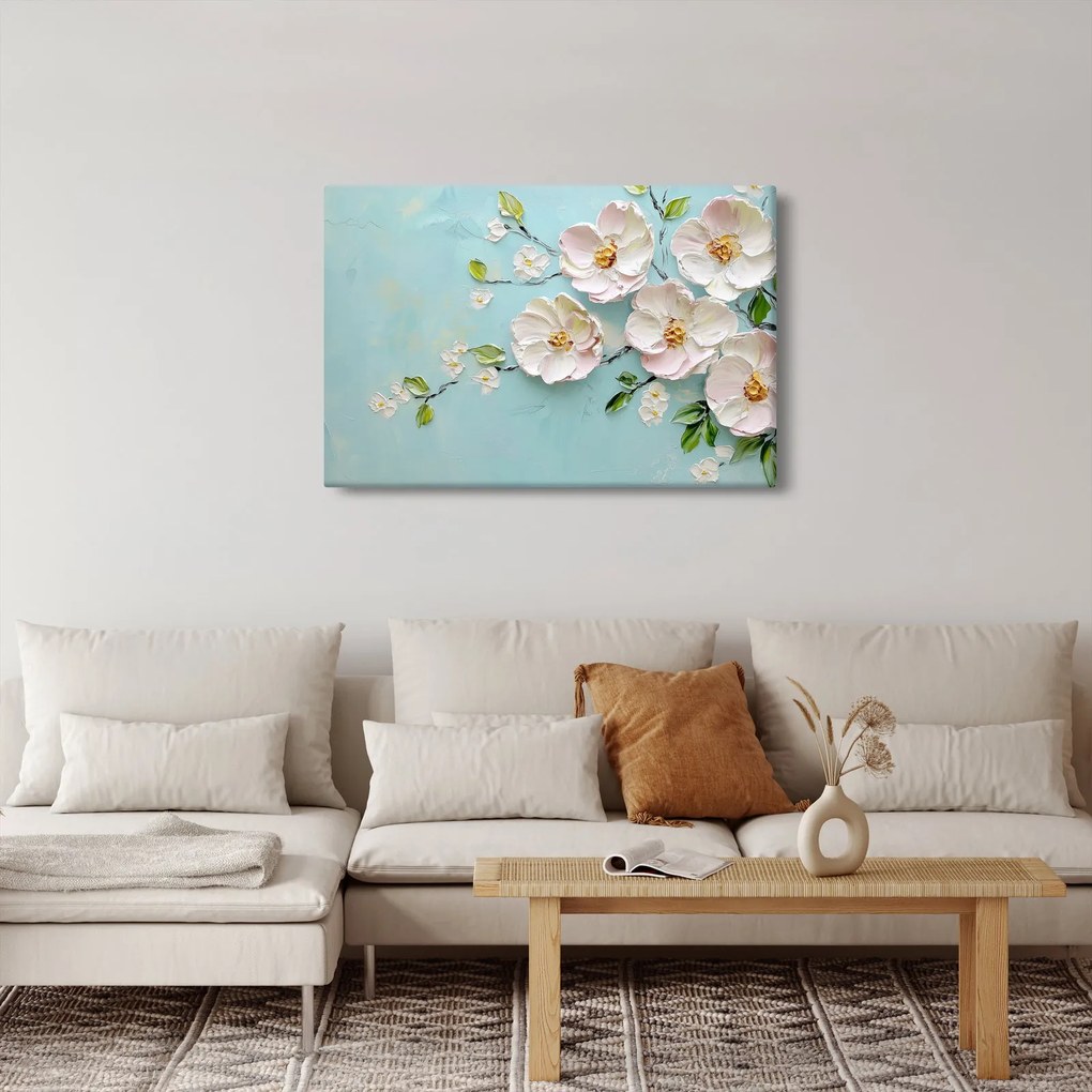 Tablou - Flori pe fundal albastru (90x60 cm)