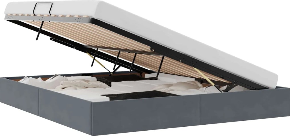 vidaXL Pat cu storage cu headboard Gri închis 160 x 200 cm Catifea