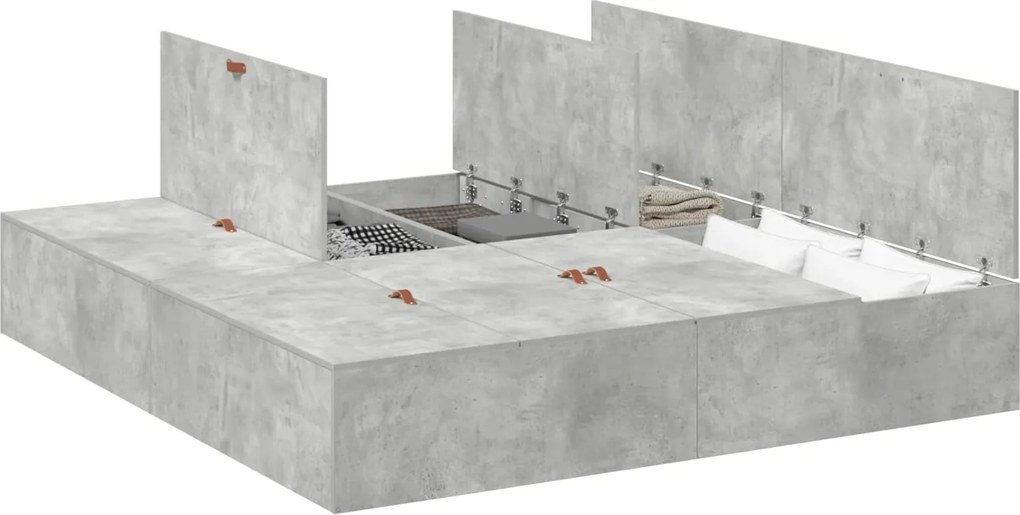 vidaXL Cadru de pat cu depozitare Gri din beton 200 x 200 cm