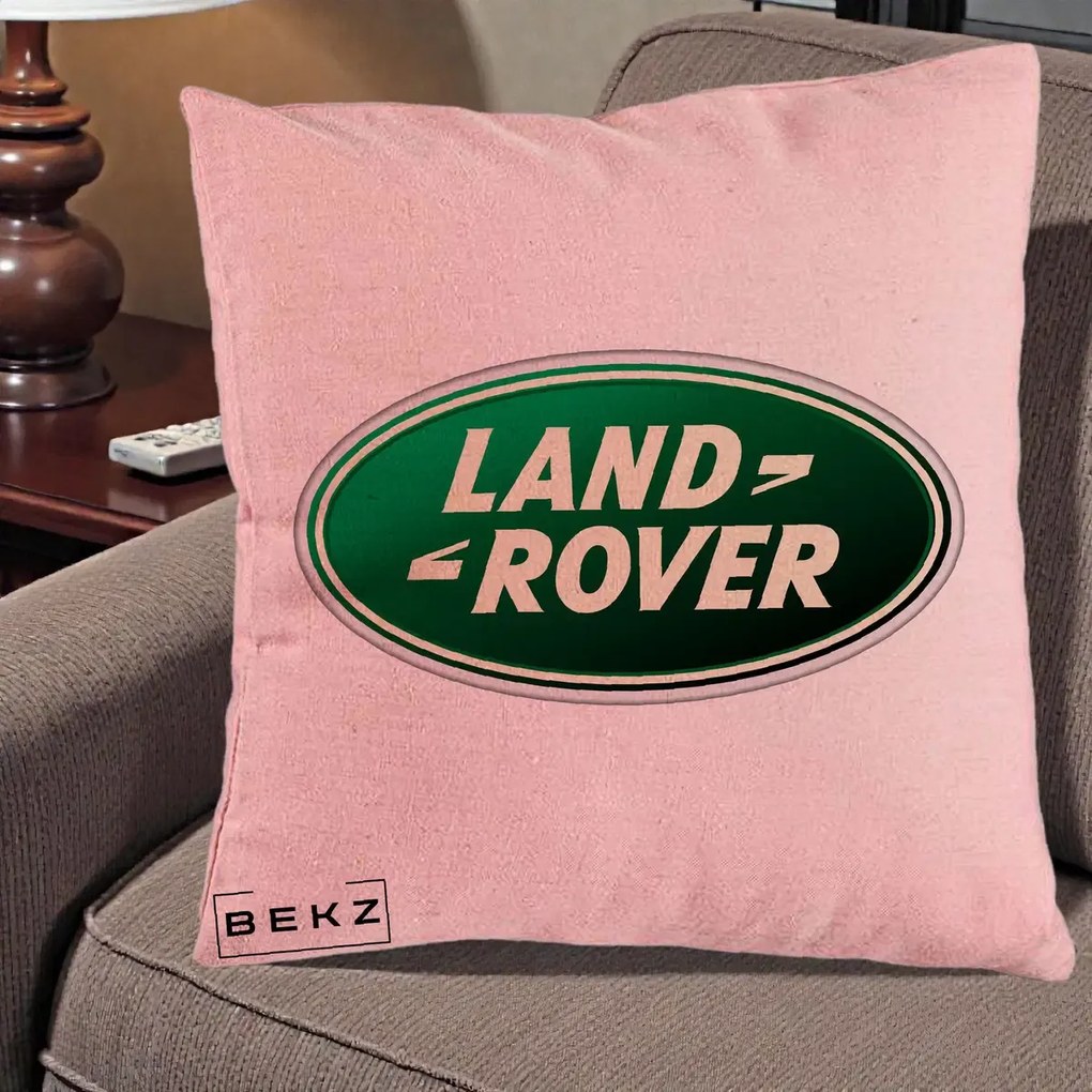 Perna Personalizata cu emblema Land Rover, 40x40 cm, Roz, Husa Detasabila, Perna Inclusa, BEKZ®