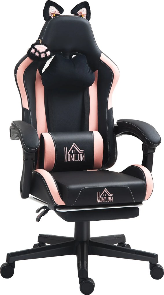 HOMCOM Scaun Gaming Ergonomic cu Urechi de Pisica, Roz | Aosom Romania