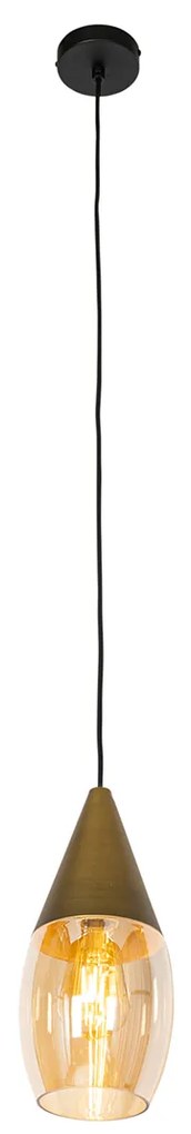 Lampă modernă suspendată aurie cu sticlă chihlimbar - Drop