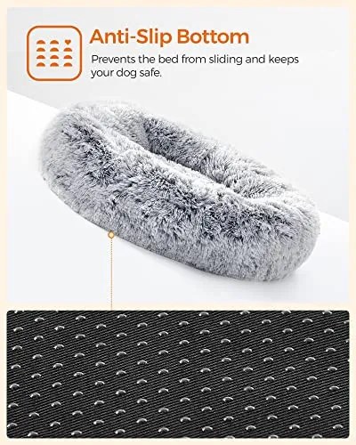 Patut pufos pentru caini / pisici, Ø 60 cm, plush, gri, Feandrea