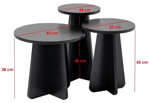 SET 3x măsuță laterală LUME d. 28/33/43 cm negru
