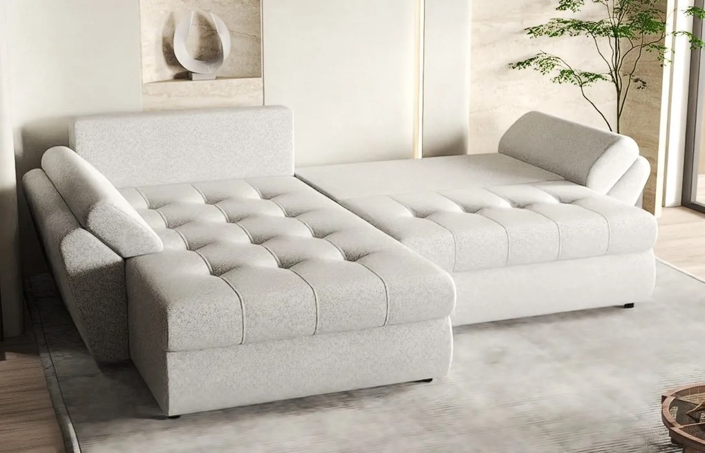 Colțar extensibil dumonde cu ladă de depozitare si sezut confortabil din spuma high-density, Loana Euphoria Dove 270x185 cm