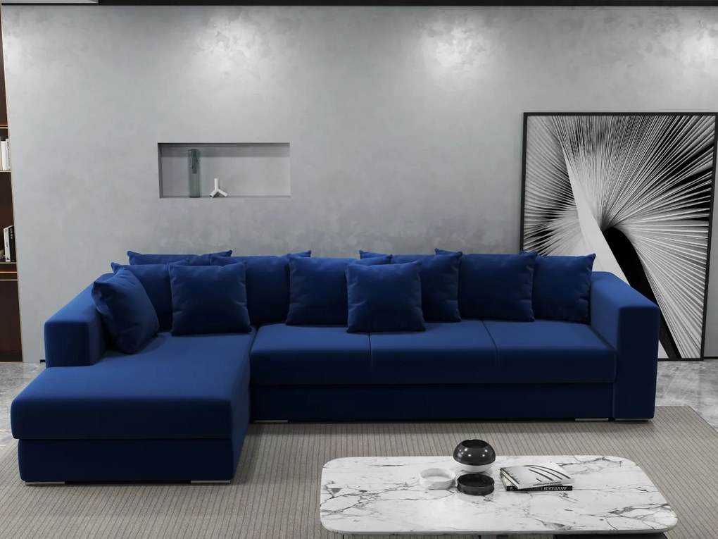 Colțar extensibil dumonde cu ladă de depozitare si sezut confortabil din spuma high-density, Gloria Royal Blue 320x183 cm