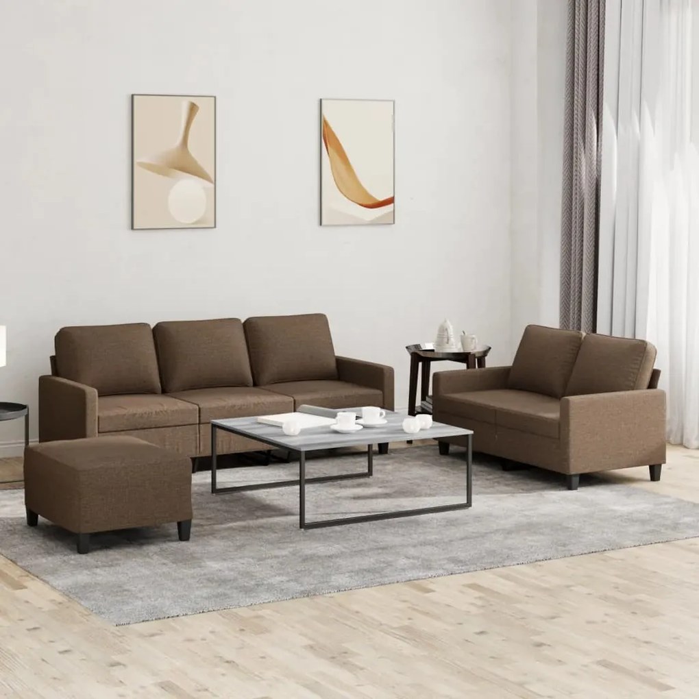 3201471 vidaXL Set de canapele cu perne, 3 piese, maro, textil