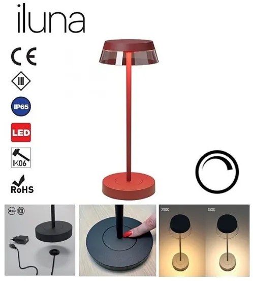 Lampă LED dimabilă de masă Redo 90311 ILUNA LED/2,5W/5V 3000 mAh IP65 roșu
