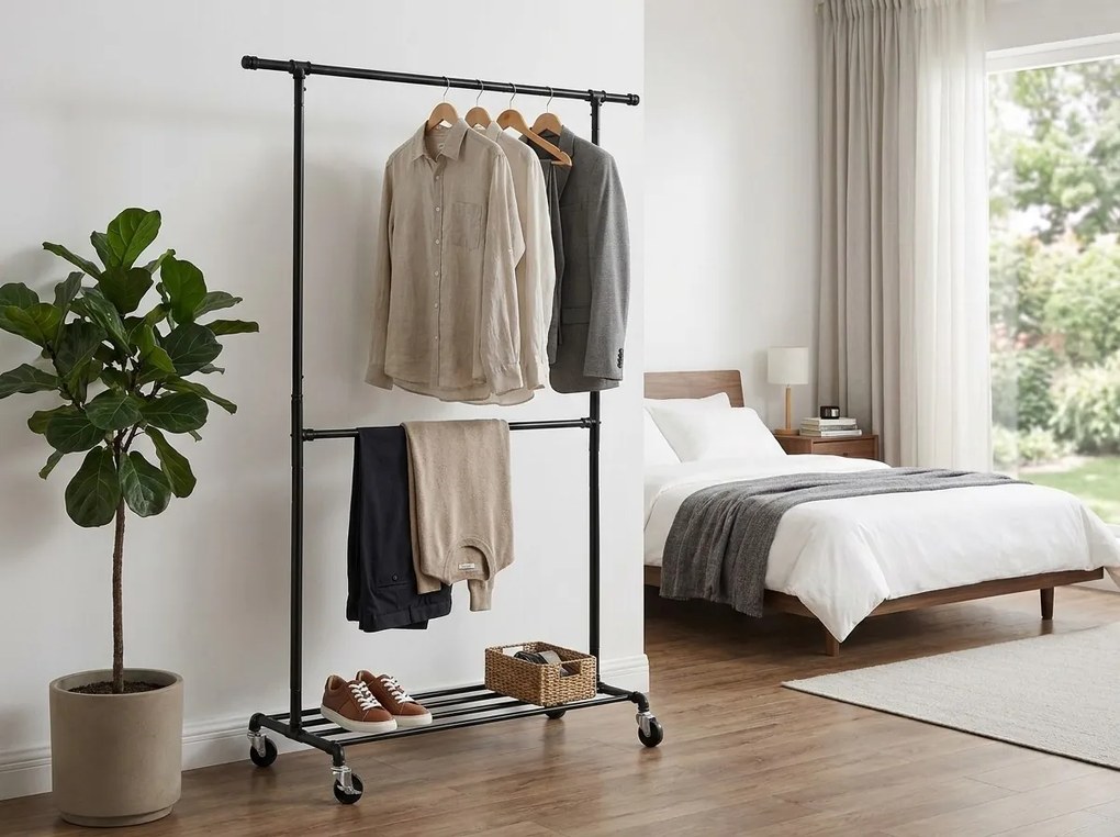 Regal de haine multifunctional negru pe roti RALVO