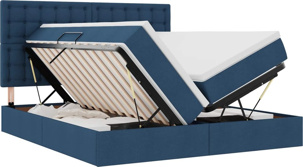 vidaXL Pat cu storage albastru 180 x 200 cm Piele artificială