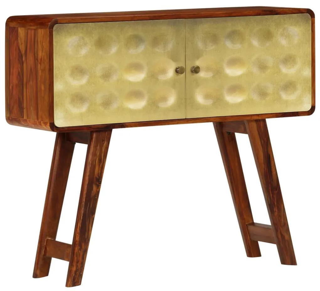 Servanta lemn masiv de sheesham cu imprimeu auriu 90x30x77 cm 1, Maro, 90 x 30 x 77 cm