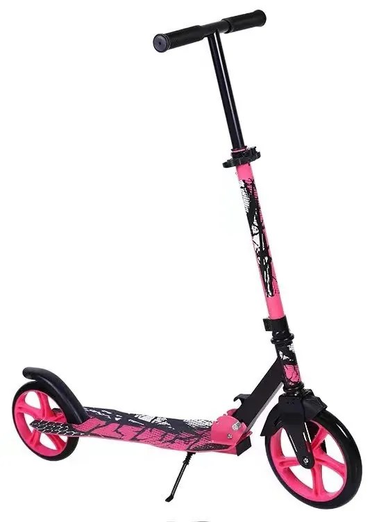 Trotineta copii si adolescenti NOVOKIDS™ Funky Camo PRO, Maxim 100 kg, Functie Super Brake, Diametru roata fata 230 mm, Roz Camuflaj