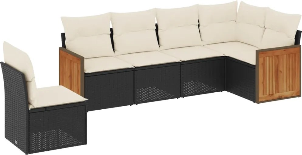 vidaXL Set mobilier de grădină cu perne, 6 piese, negru, poliratan