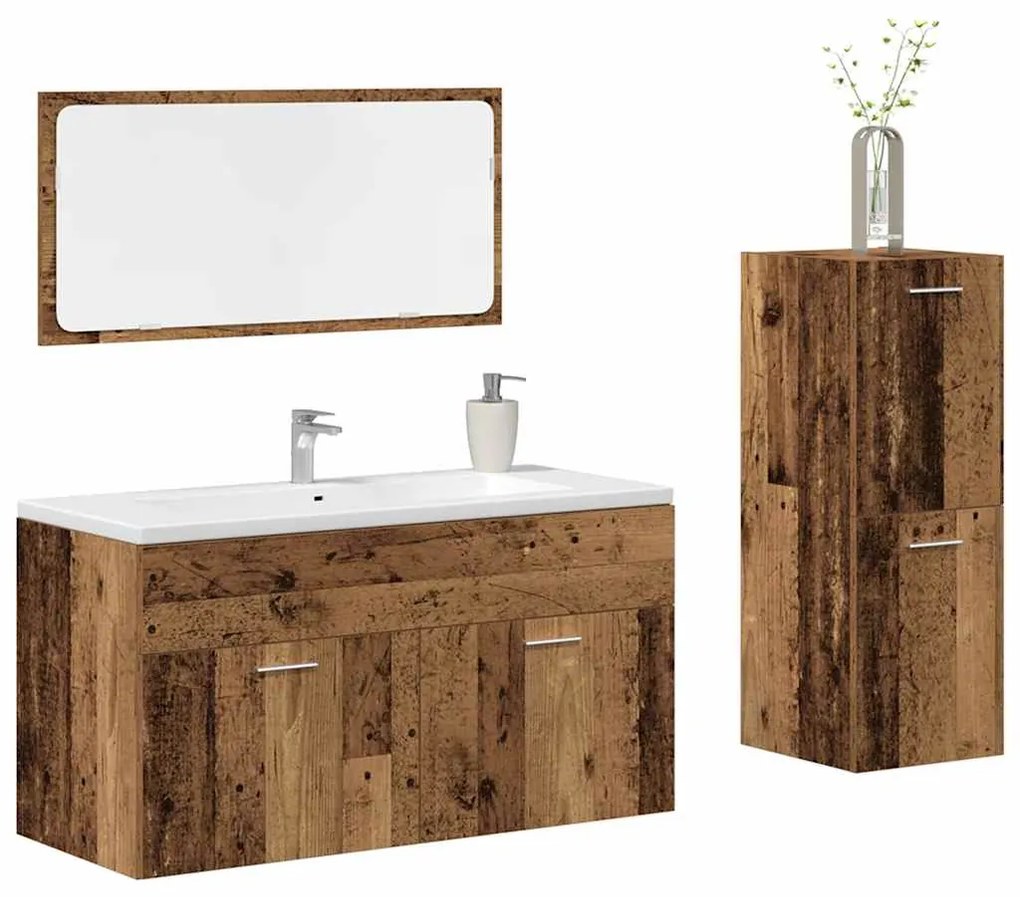 vidaXL Set mobilier de baie, 3 piese, lemn vechi, lemn prelucrat