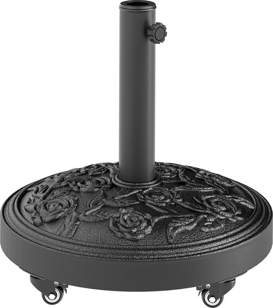 Outsunny Bază pentru umbrelă, soclu exterior din rășină 21 kg, pentru catarg Ø 32/38/48 mm, cu roți, Ø 49 x 42 cm, negru | Aosom Romania