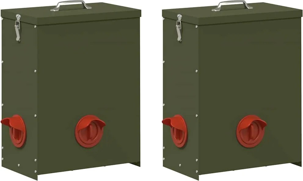 vidaXL Feeder pentru pui 2 pcs Verde măsliniu 32,5 x 20,5 x 43 cm