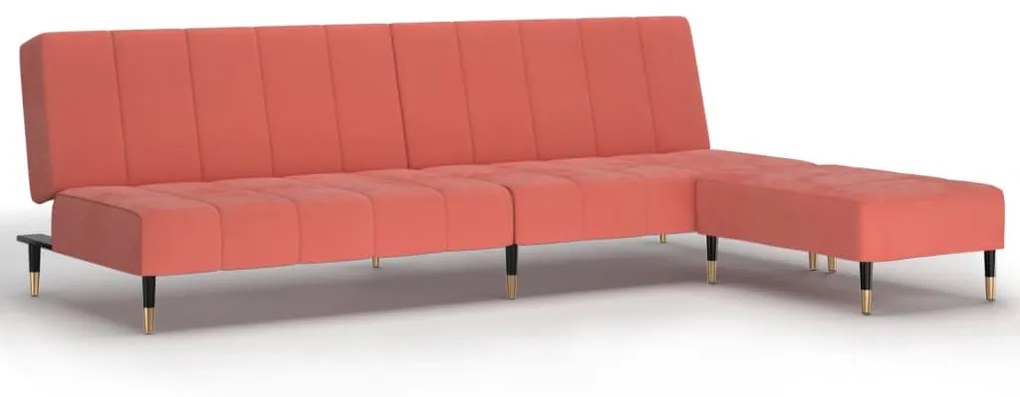 3081790 vidaXL Canapea extensibilă cu 2 locuri și taburet, roz, catifea