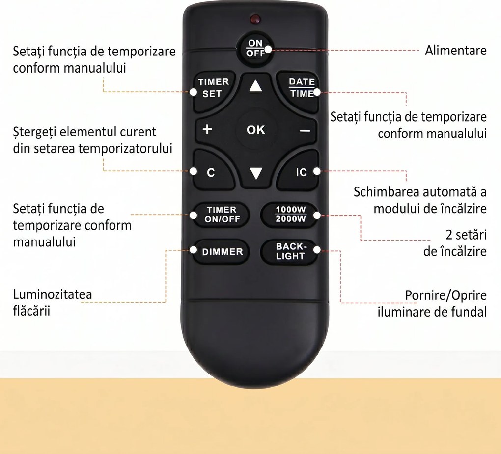 HOMCOM Șemineu Electric de Perete 900/1800W Încălzire cu Efect de Flacără 3D Reglabil, Șemineu Electric cu Lumină LED în 7 Culori, Telecomandă, Temporizator și Termostat, 30 m², Negru | Aosom Romania