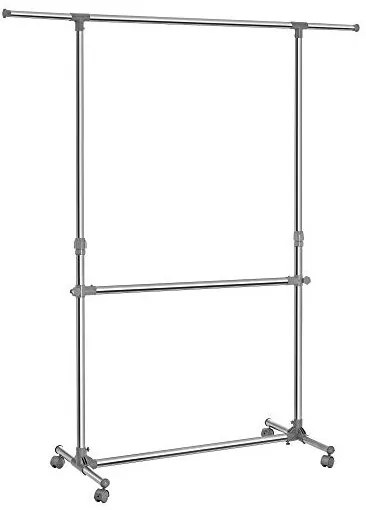 Suport pentru haine reglabil cu roti, Songmics, 2 sine, 101-163 x 49 x 113-198 cm, LLR401, Gri