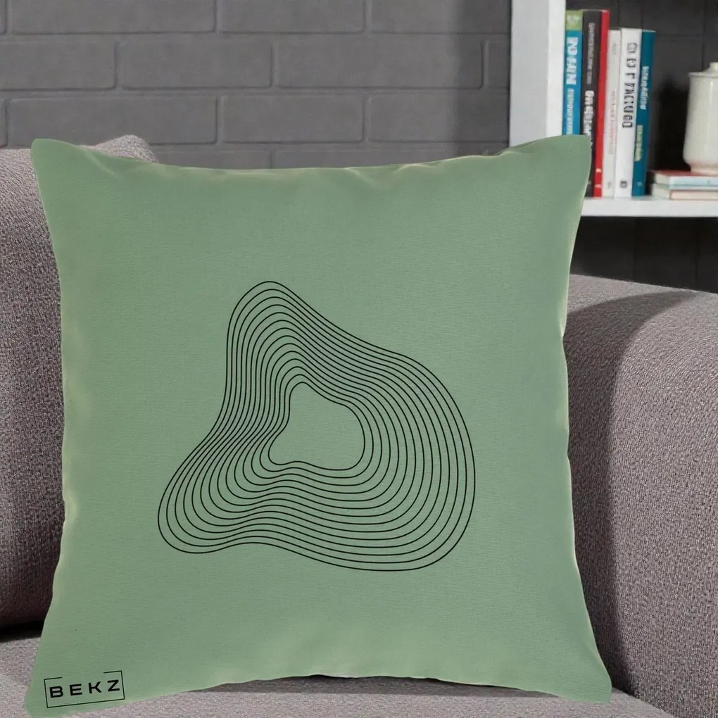 Perna Decorativa Abstract Linii Organice, 40x40 cm, Verde, Husa Detasabila, Perna Inclusa, BEKZ®