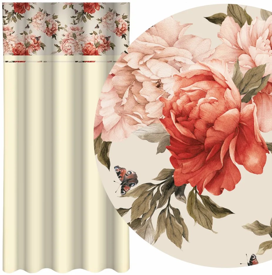 Draperie elegantă de culoare bej cu imprimeu de flori colorate Lățime: 160 cm | Lungime: 250 cm