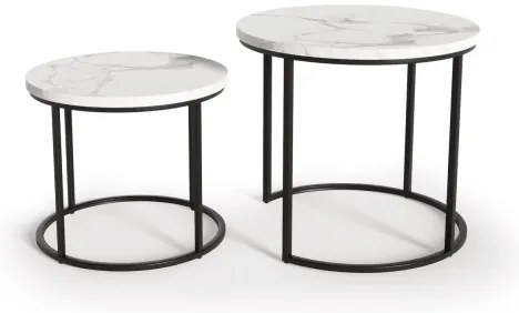 SET 2x măsuță de cafea OREO d. 43/53 cm negru/decor marmorat